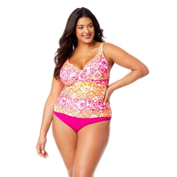 NWT Anne Cole Womens Tie Dye Foulard Tankini Swim Top Tie Dye Foulard Pink 16W - Picture 1 of 8